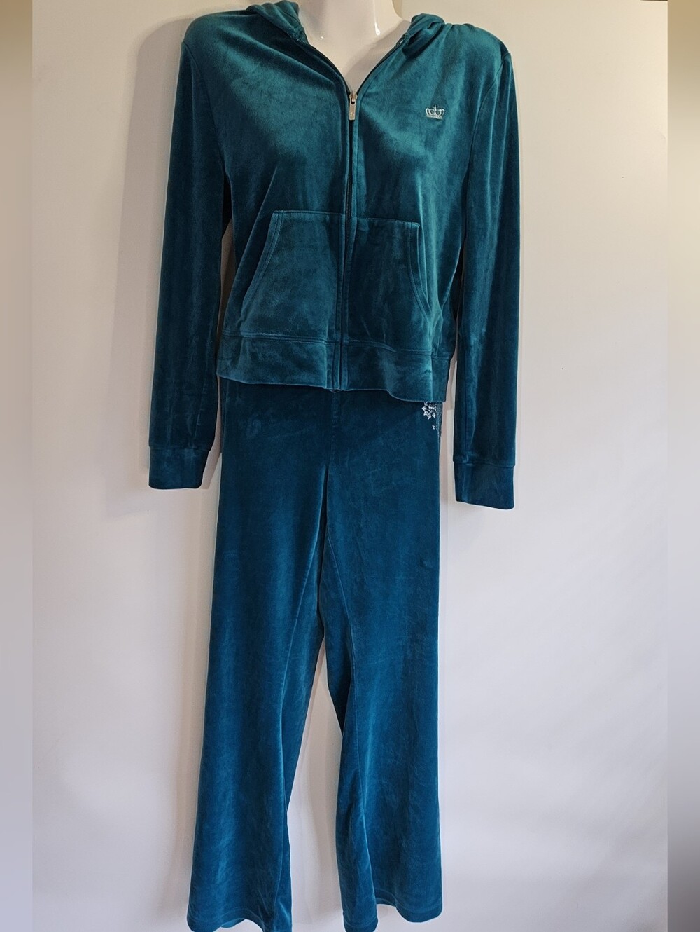 Juicy Couture Vintage Velvet Teal Zip Hoodie & Pants Set Women's Loungewear M